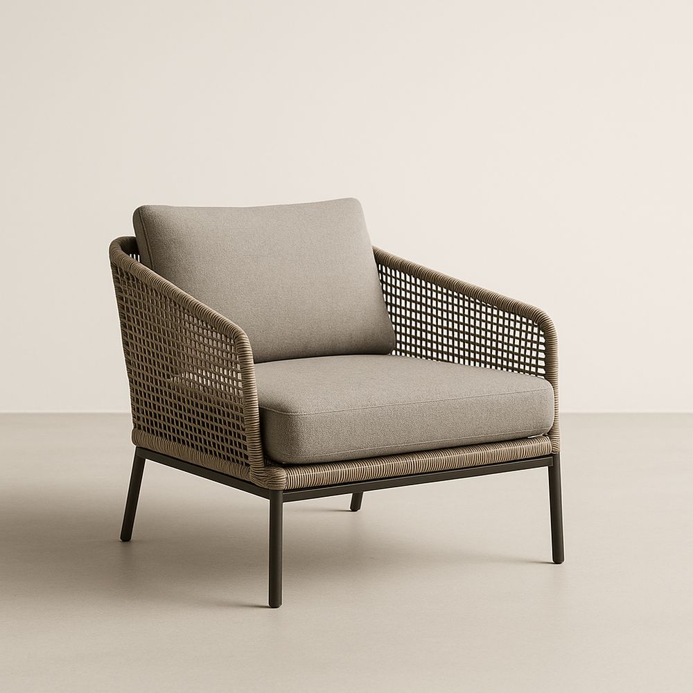 Fauteuil en Aluminium avec Coussins en Polyester Taupe