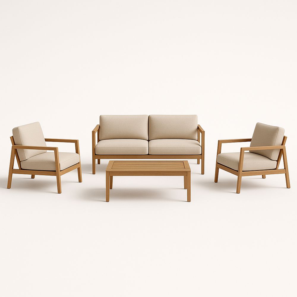 Ensemble de Mobilier de Jardin en Bois avec Coussins Beige