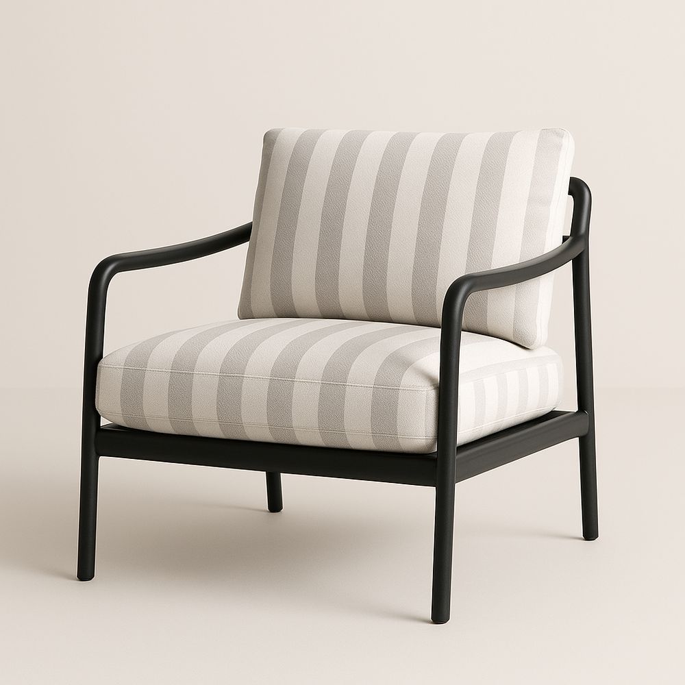 Fauteuil d'extérieur en aluminium avec coussins rayés gris/blanc