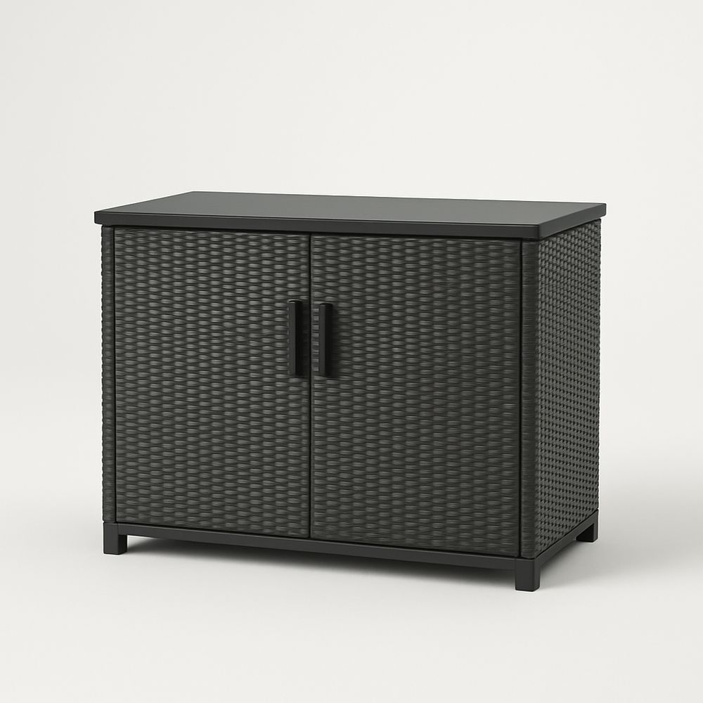 Armoire de Rangement en Résine Noire à Deux Portes 90x45x75 cm