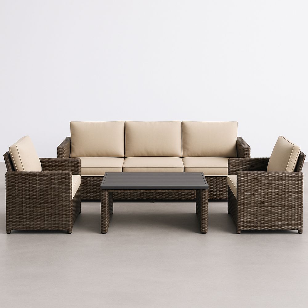 Ensemble de salon de jardin en résine tressée avec coussins en polypropylène