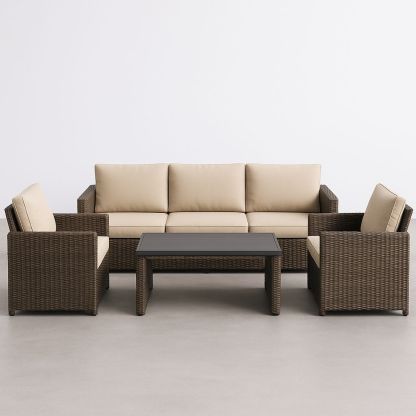 Ensemble de salon de jardin en résine tressée avec coussins en polypropylène