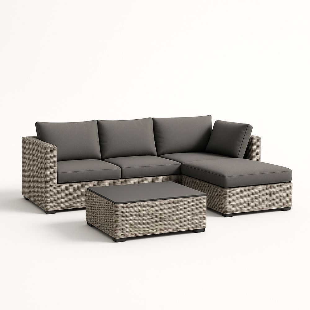 Canapé de jardin en rotin avec coussins gris