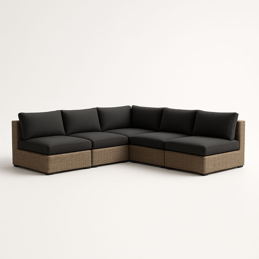 Canapé d'angle en rotin noir et beige