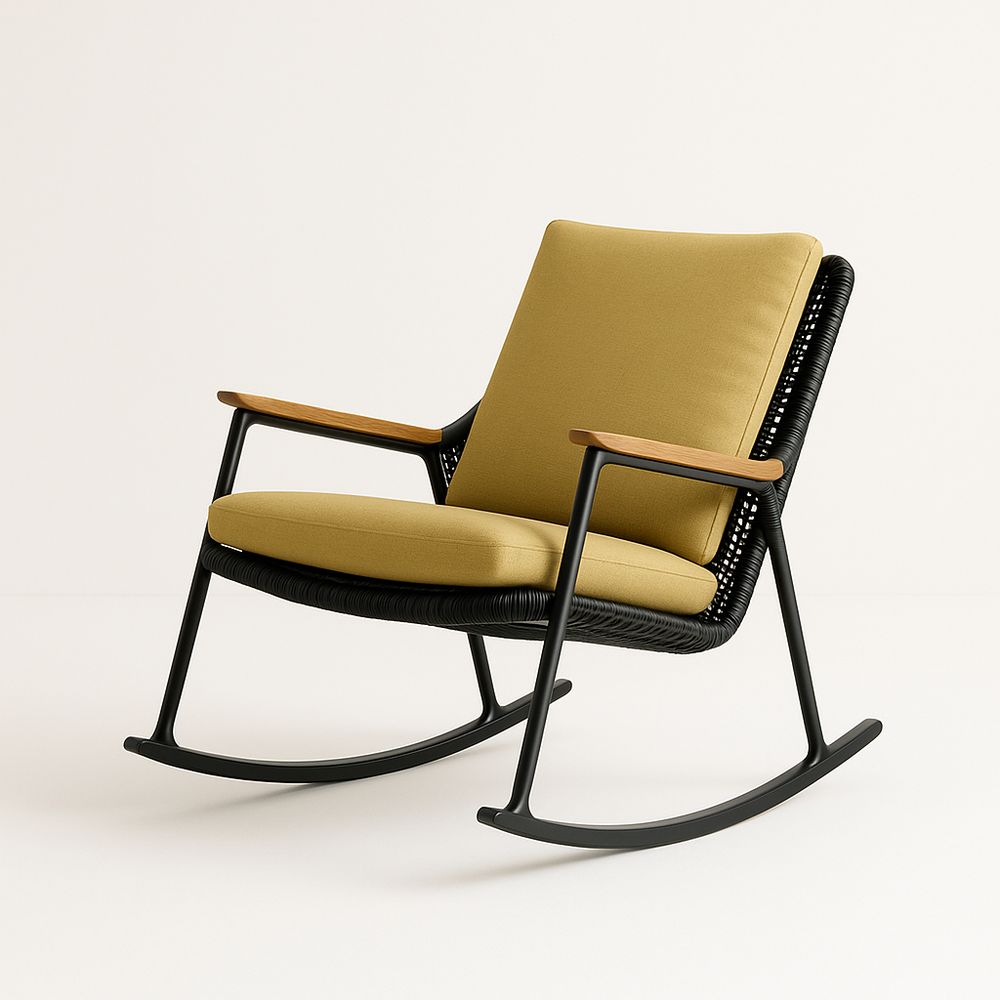 Fauteuil à bascule aluminium rotin coussin en polyester Jaune