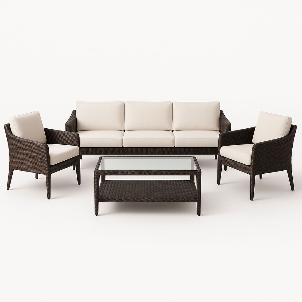 Ensemble de Salon d'Extérieur en Rotin avec Coussins Beiges