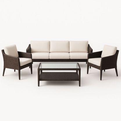 Ensemble de Salon d'Extérieur en Rotin avec Coussins Beiges