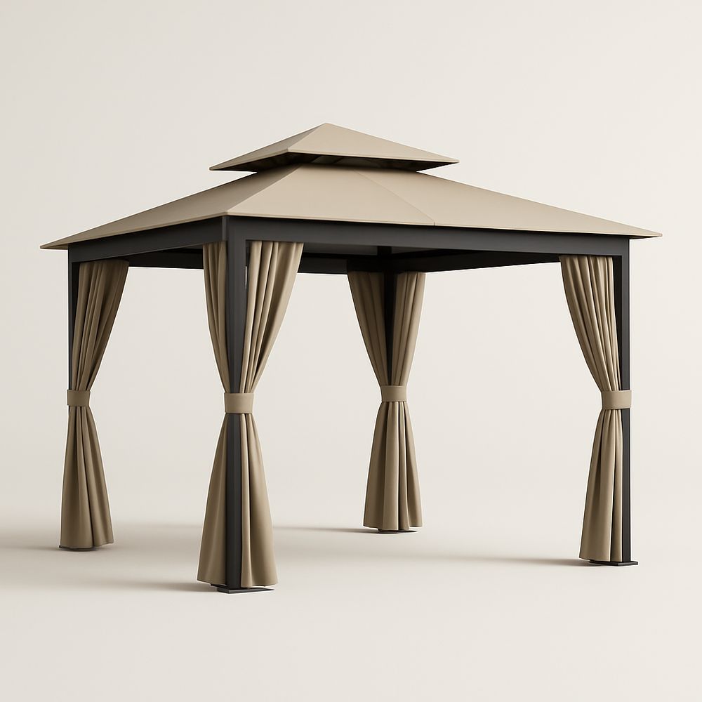 Tonnelle de jardin en acier et polyester taupe 3x3 m