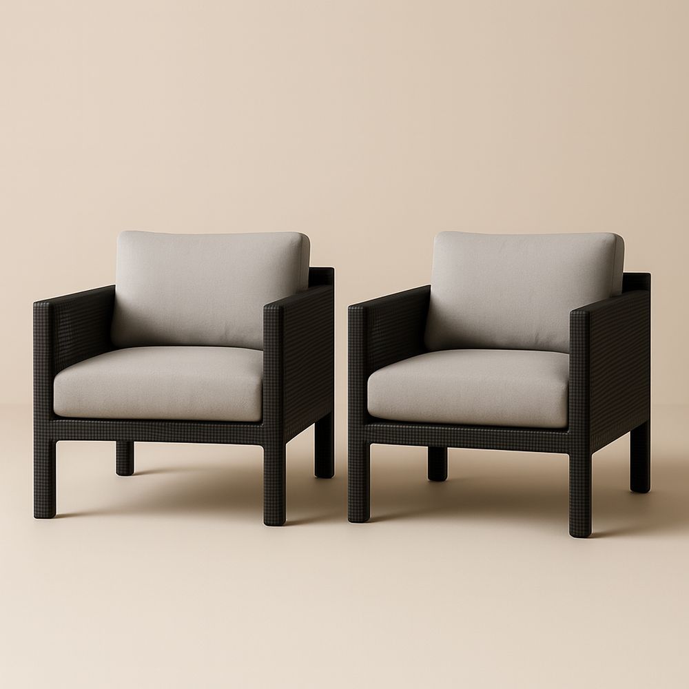Ensemble de 2 fauteuils en résine tressée avec coussins en polyester Noir/Gris