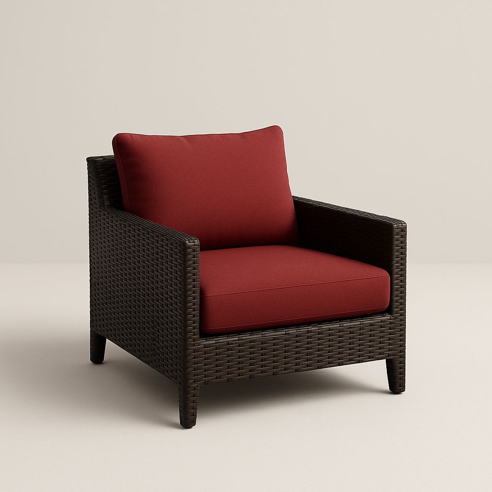 Fauteuil d'extérieur en résine tressée coussins polyester rouge