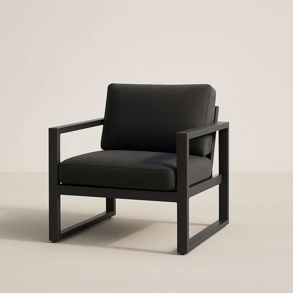 Fauteuil en aluminium avec coussins en polyester noir