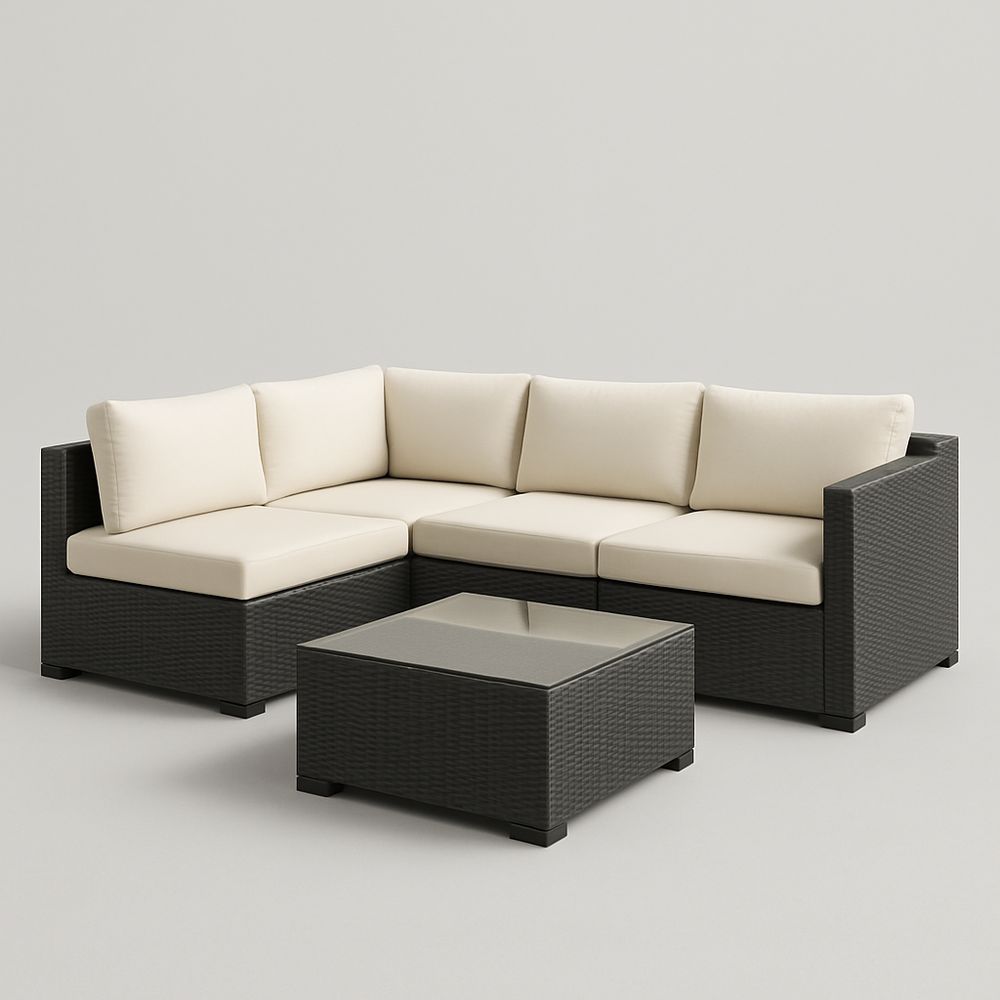 Ensemble de canapé en résine tressée avec table basse en verre trempé 4 places