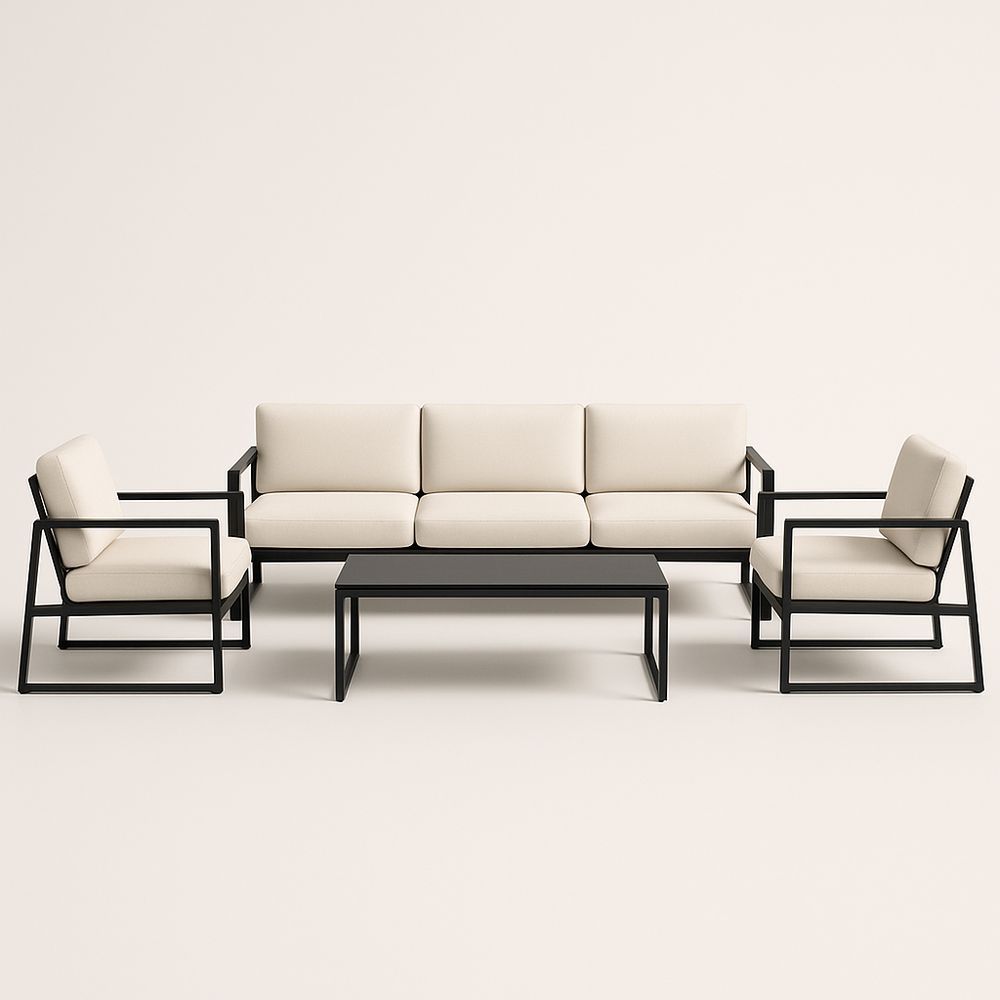 Ensemble de Salon de Jardin en Aluminium avec Coussins Beige