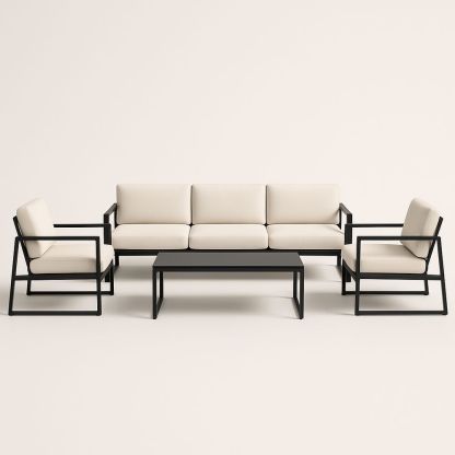 Ensemble de Salon de Jardin en Aluminium avec Coussins Beige