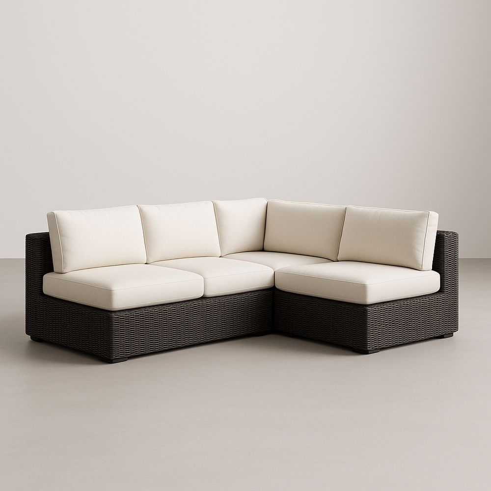 Canapé d'angle en rotin avec coussins beige