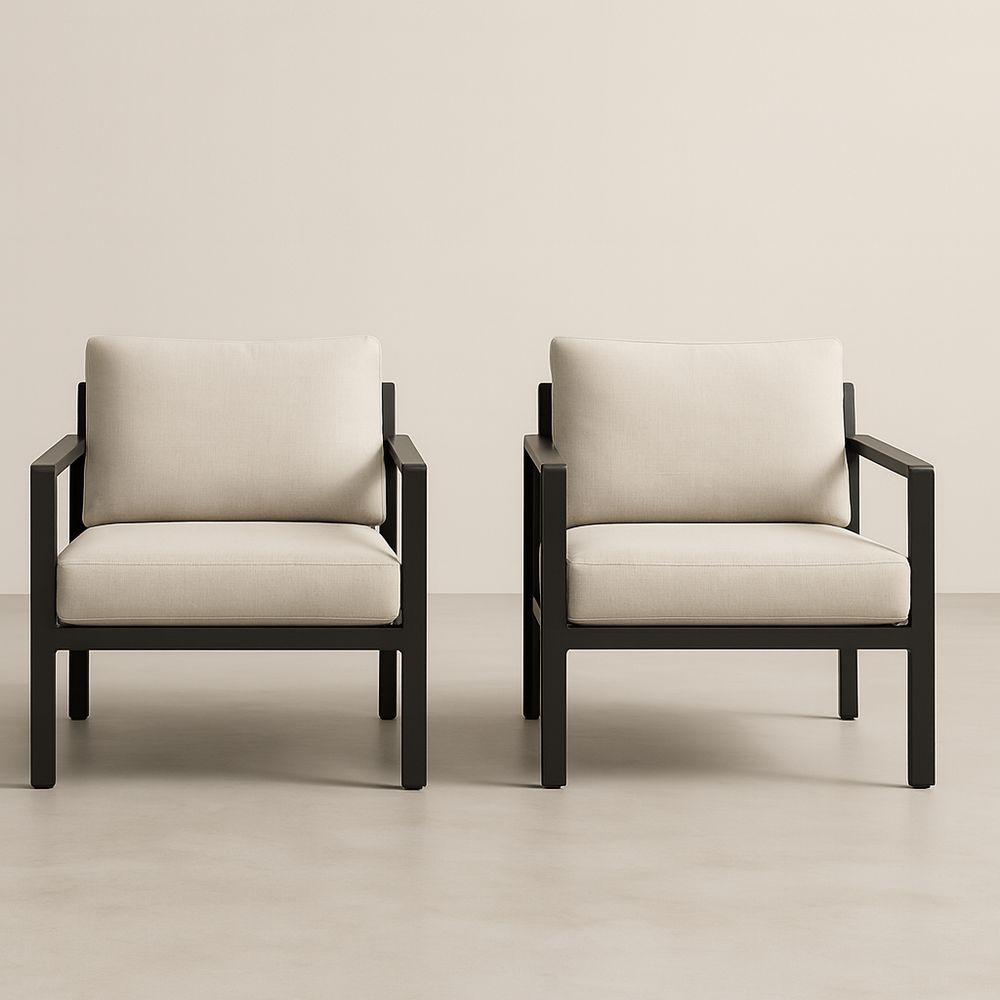 Fauteuil extérieur en aluminium et polyester Noir/Beige