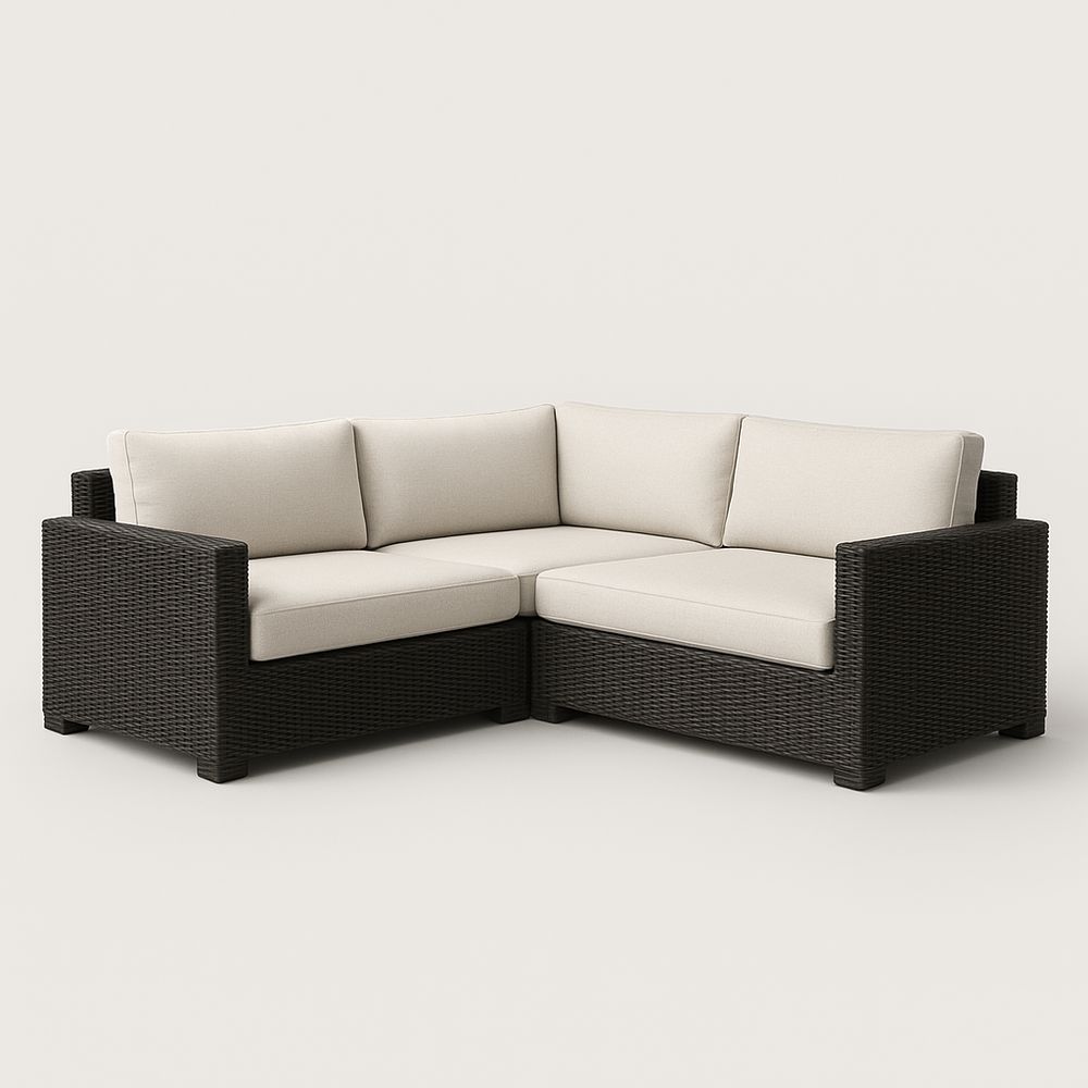 Canapé d'angle en résine et coussins en polyester Noir/Beige