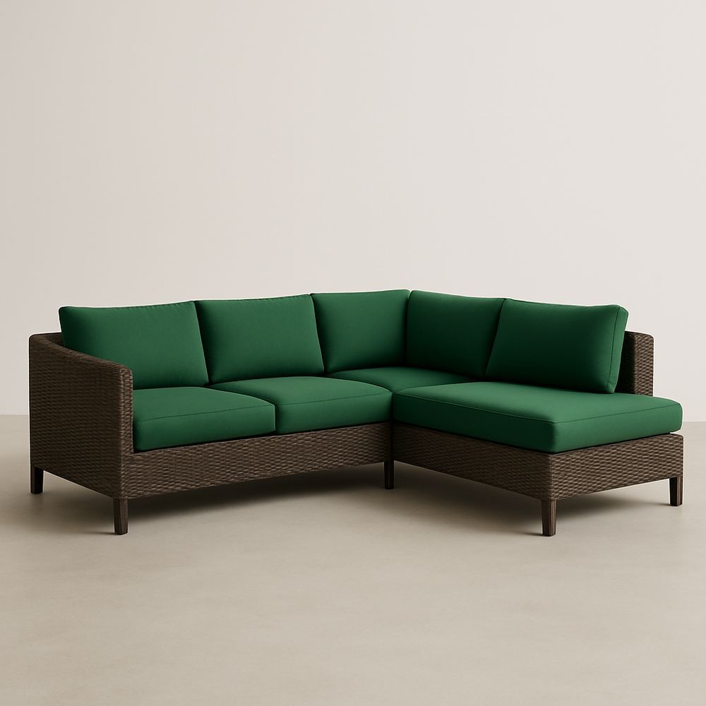 Canapé d'angle en osier synthétique avec coussins verts