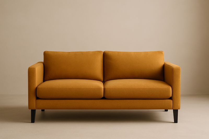 Canapé droit 2 places en tissu polyester moutarde avec coussins 180×85×75 cm