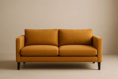 Canapé droit 2 places en tissu polyester moutarde avec coussins 180×85×75 cm