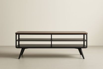 Meuble TV en Bois Noyer et Métal Noir 120x40x50 cm