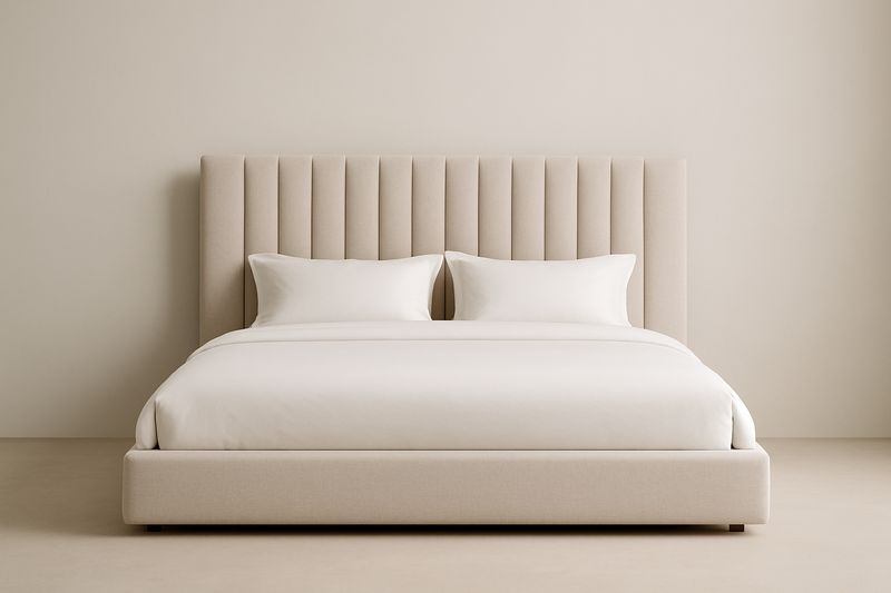 Lit double en tissu beige 200x160×120 cm