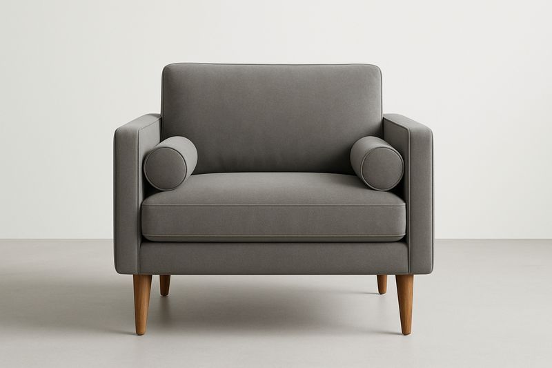 Fauteuil en tissu polyester gris avec pieds en bois