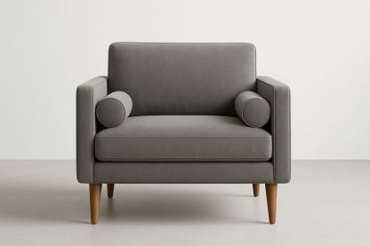 Fauteuil en tissu polyester gris avec pieds en bois