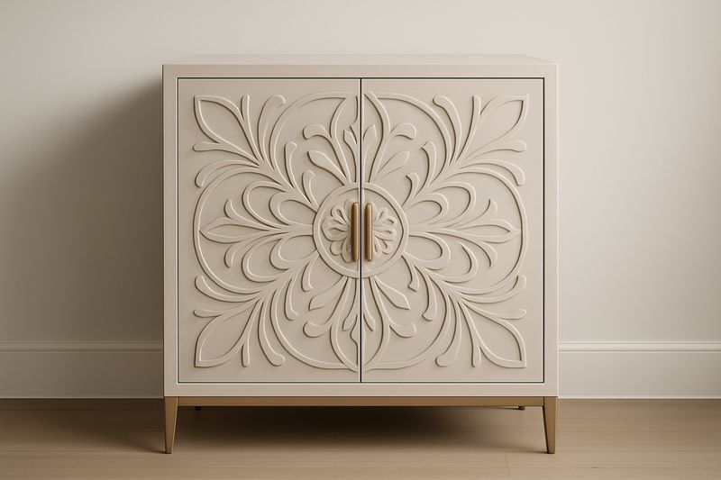 Buffet en Bois Composite avec Motifs Floraux, Blanc Crème, 80x80x40 cm