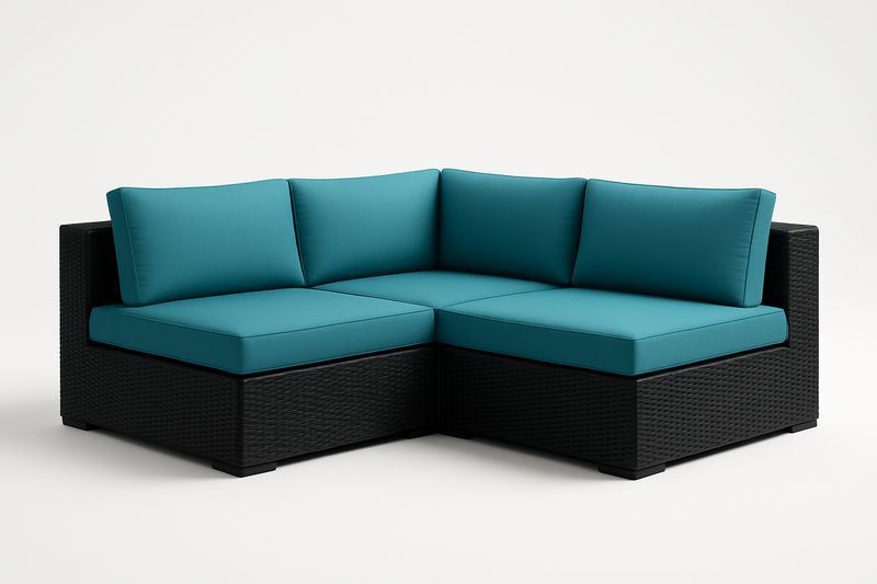 Canapé de jardin aluminium PE tressé noir avec coussins turquoise, 220×75×70 cm