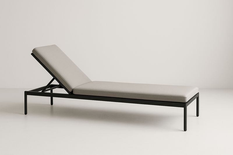 Chaise longue en aluminium avec coussin polyester et dossier inclinable, dimensions 35x70x200 cm