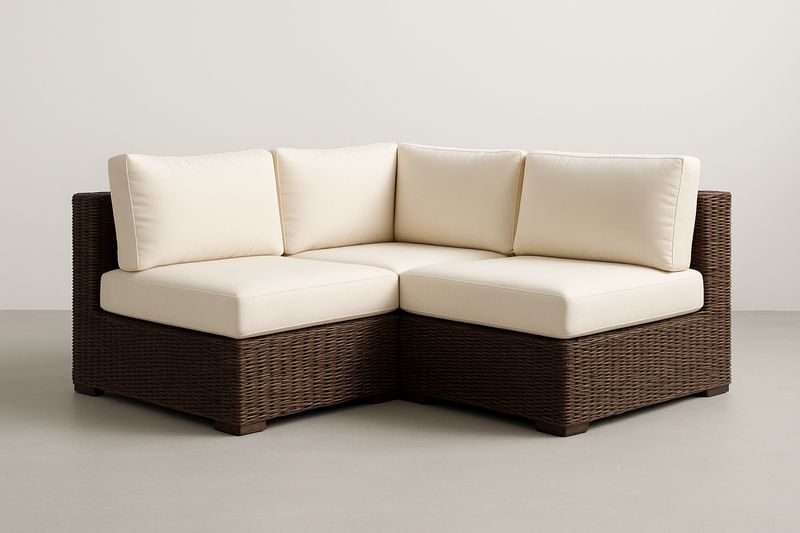 Canapé de jardin en acier avec résine PE tressée brun et coussins polyester beiges, 210×80×70 cm