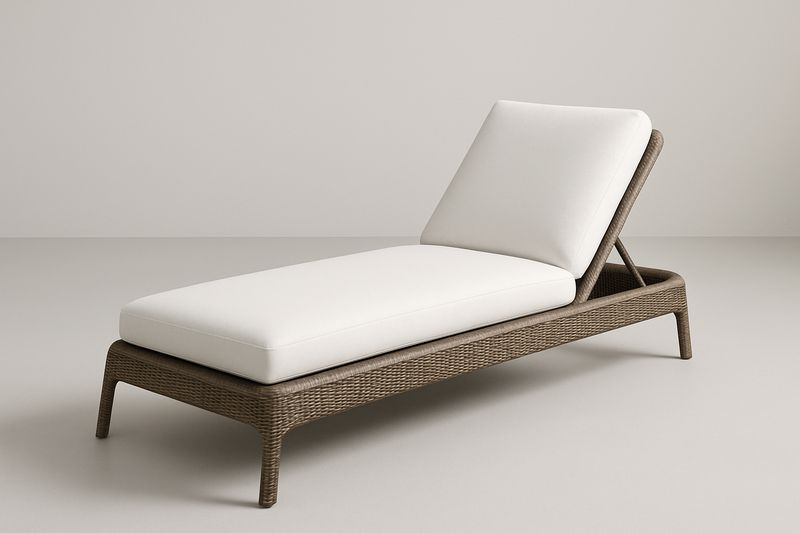 Chaise Longue Réglable Résine Tressée Marron Coussins Blancs