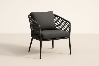 Chaise en aluminium avec cordage en polypropylène, assise et dossier en tissu polyester anthracite, dimensions 75x80x70 cm