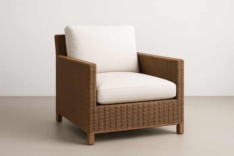 Fauteuil en Résine Tressée Marron Crème Coussin Polyester