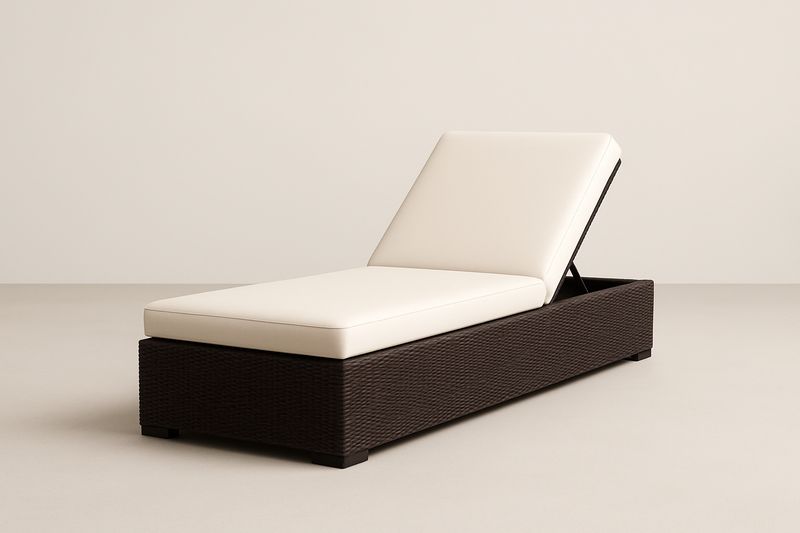 Chaise Longue Extérieure Réglable en Résine Tressée Marron et Blanc