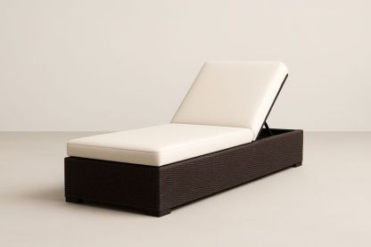 Chaise Longue Extérieure Réglable en Résine Tressée Marron et Blanc