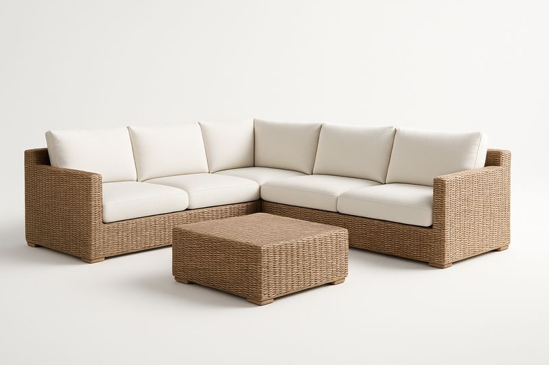 Canapé d'angle de jardin en aluminium PE tressé avec coussins polyester et table basse