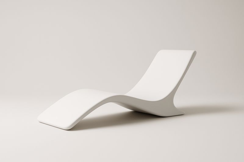Chaise longue en plastique blanc, 200 cm x 75 cm x 85 cm
