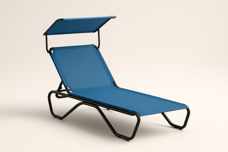 Chaise longue en acier avec pare-soleil bleu