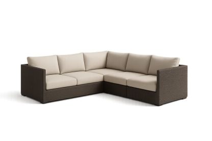 Canapé d’angle de jardin 2,1x2,1 m en résine tressée brun/beige avec coussins polyester amovibles