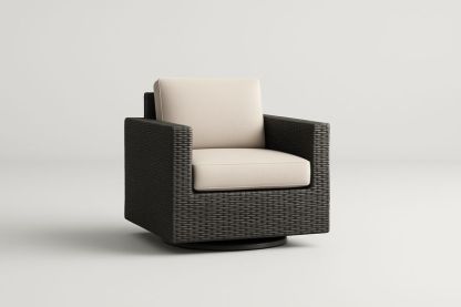 Fauteuil pivotant en rotin synthétique noir avec coussin en polyester crème