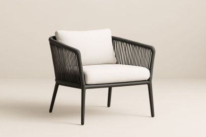 Fauteuil en Aluminium et Corde Noir Crème 70x75x70 cm