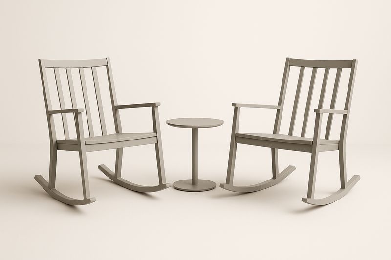 Ensemble de Deux Chaises à Bascule et Table Ronde en Bois