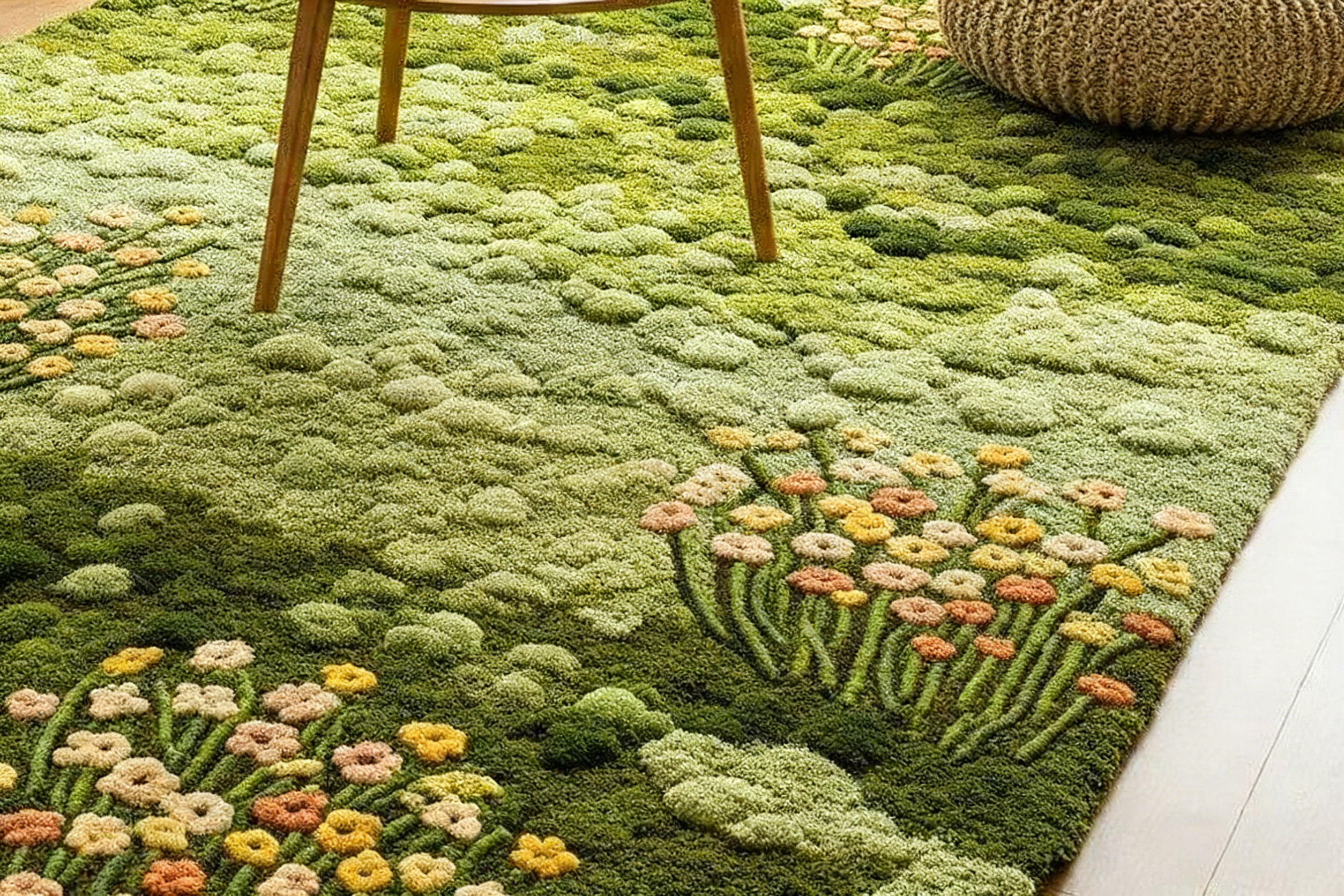 Tapis tufté vert mousse | Tapis tufté Botanical Breeze | Tapis artisanal Floral Haven | Tapis tufté Nature Touch | Tapis Verdant Meadow