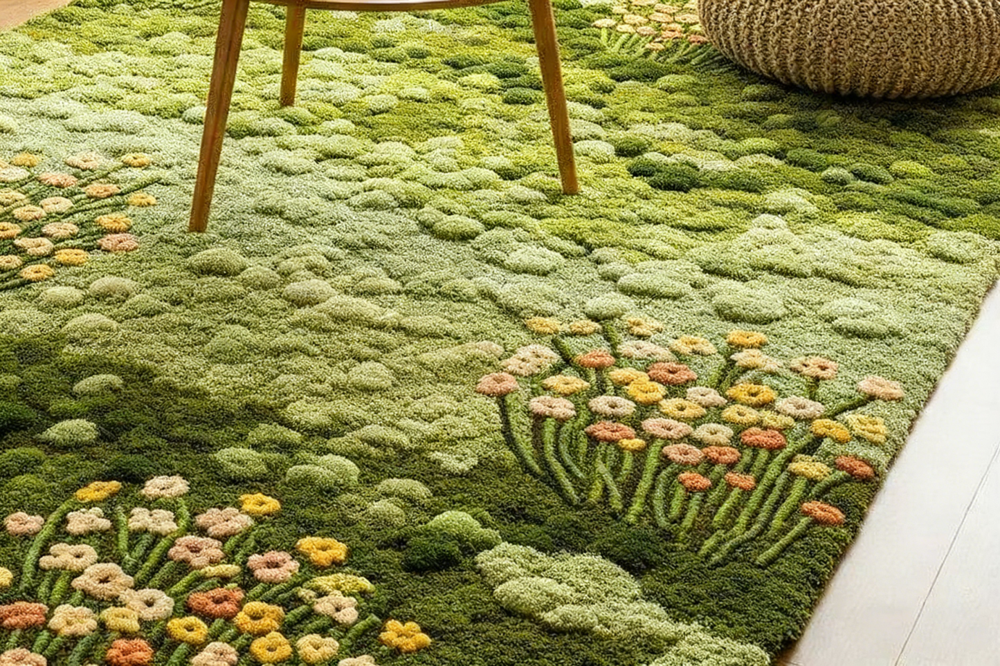 Tapis tufté vert mousse | Tapis tufté Botanical Breeze | Tapis artisanal Floral Haven | Tapis tufté Nature Touch | Tapis Verdant Meadow