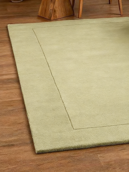 Tapis rectangulaire moderne vert sauge avec bordure minimaliste - Décoration douce, élégante et polyvalente pour le salon et la chambre à coucher