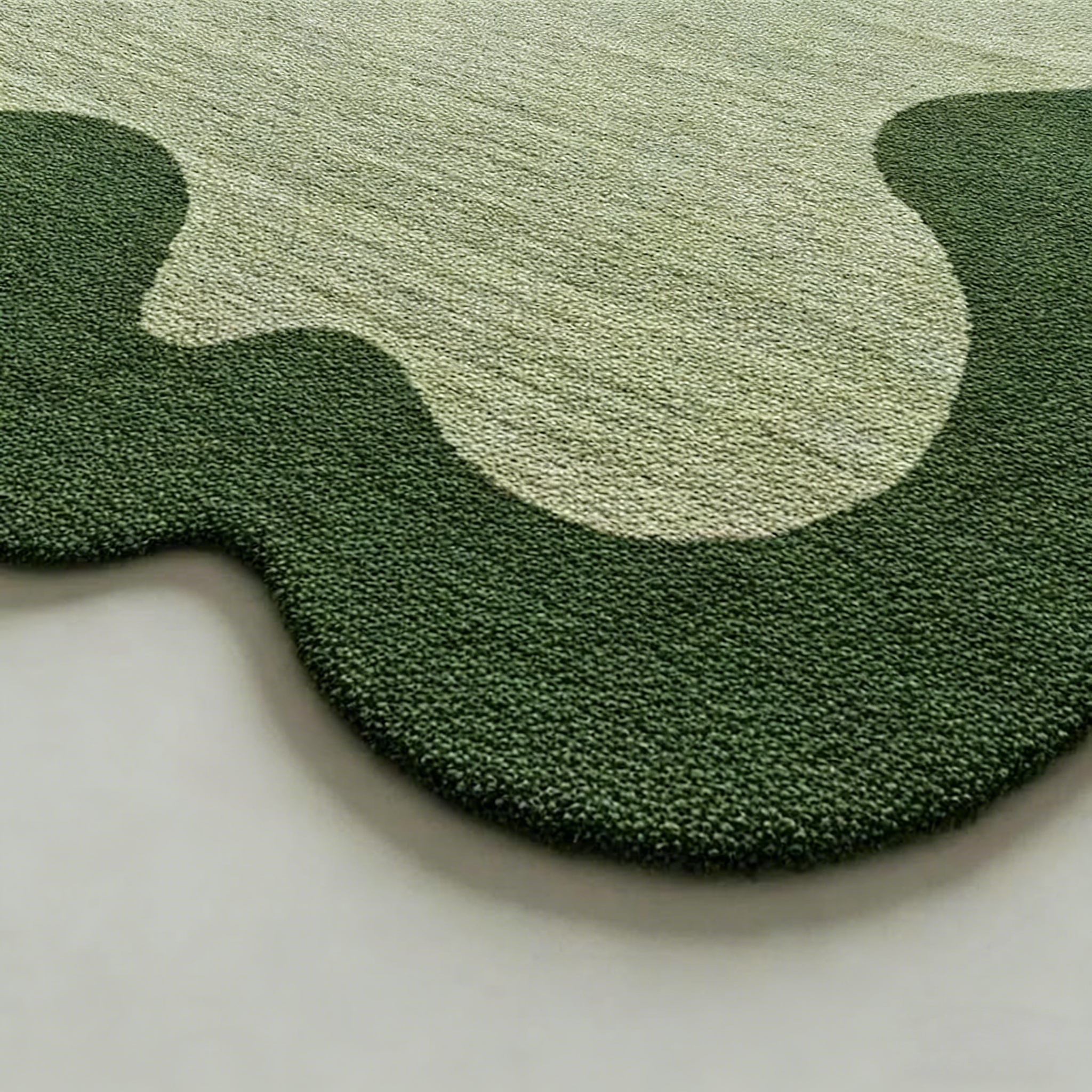 Tapis moderne en laine touffeté main à bordure ondulée verte pour chambre à coucher, tapis de salon touffeté unique 5 x 8 6 x 9, tapis personnalisé pour chambre d'enfant