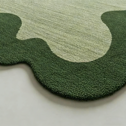 Tapis moderne en laine touffeté main à bordure ondulée verte pour chambre à coucher, tapis de salon touffeté unique 5 x 8 6 x 9, tapis personnalisé pour chambre d'enfant