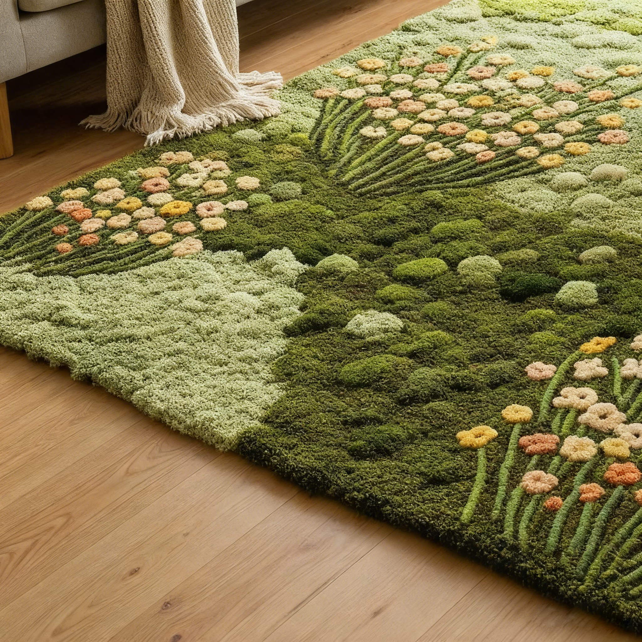 Tapis tufté vert mousse | Tapis tufté Botanical Breeze | Tapis artisanal Floral Haven | Tapis tufté Nature Touch | Tapis Verdant Meadow